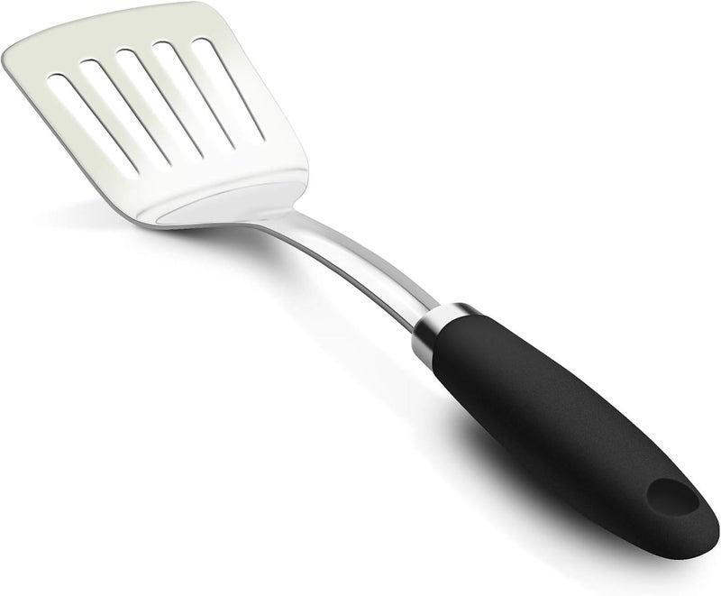 JXWING Brushed Slotted Stainless Steel Turner, Non-Slip Spatula with Ergonomic Handle - Image 1